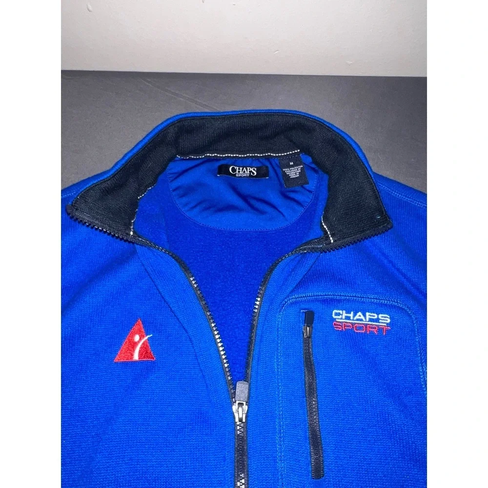 Chaps Sport Mens Royal Blue Full Zip Fleece Vest Mock Neck Size Medium